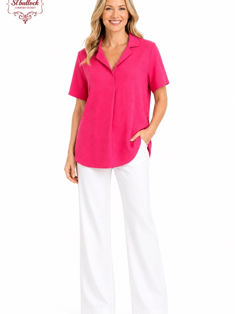 😎T66 Hilary Radley Hot Pink Short Sleeve Blouse Size Small Tunic Top😎